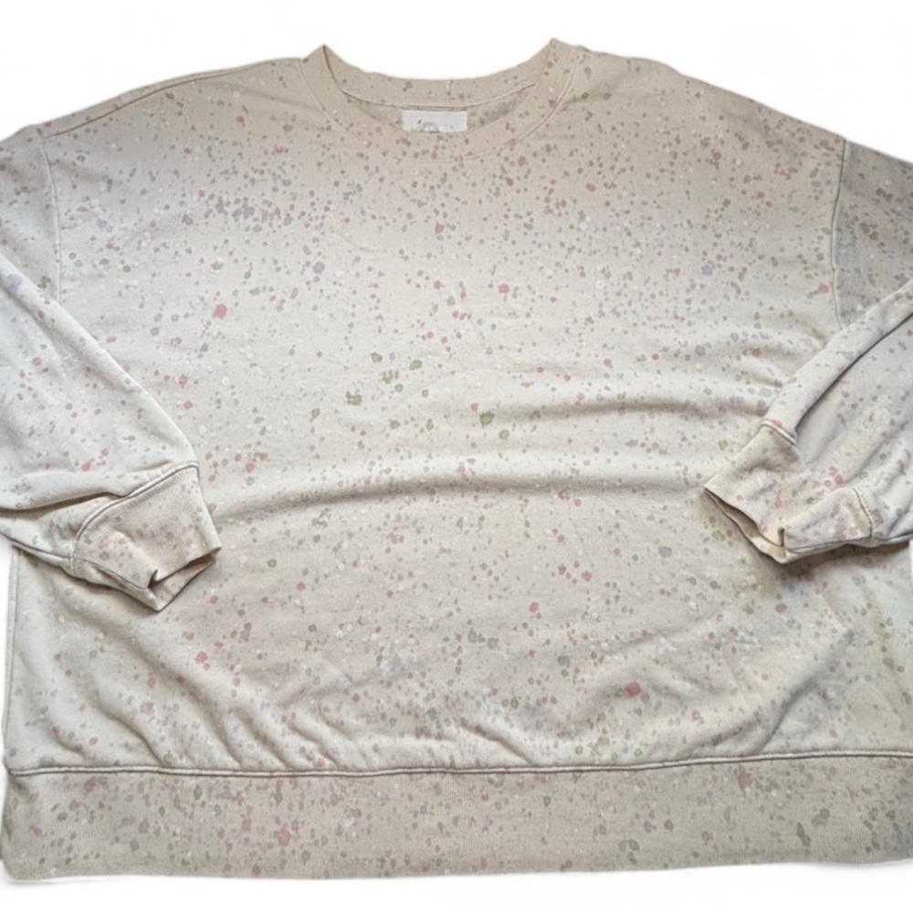 By Anthropologie Paint Splatter Crewneck Sweatshirt XL Cream Pastel